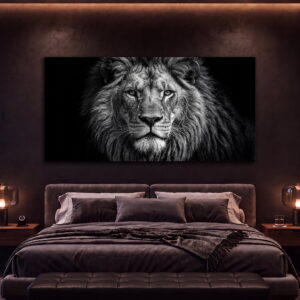 The Unshaken King – Monochrome Lion Canvas Wall Art