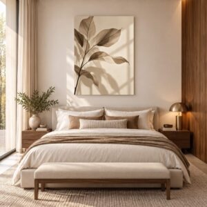 Botanical Serenity – Neutral Leaf Canvas Wall Art for Hotel rooms