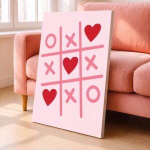 Pink Tic Tac Toe Hearts Canvas Wall Art