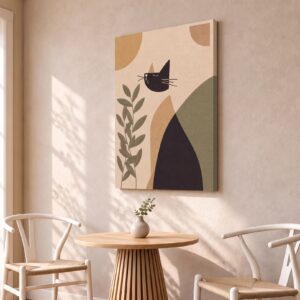 Minimal Botanical Cat Canvas Wall Art