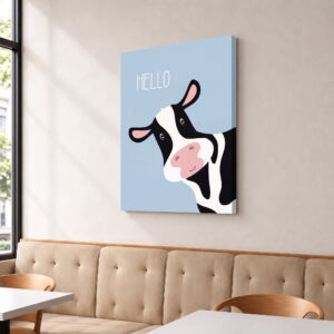 Hello Cow Illustration Canvas Wall Art