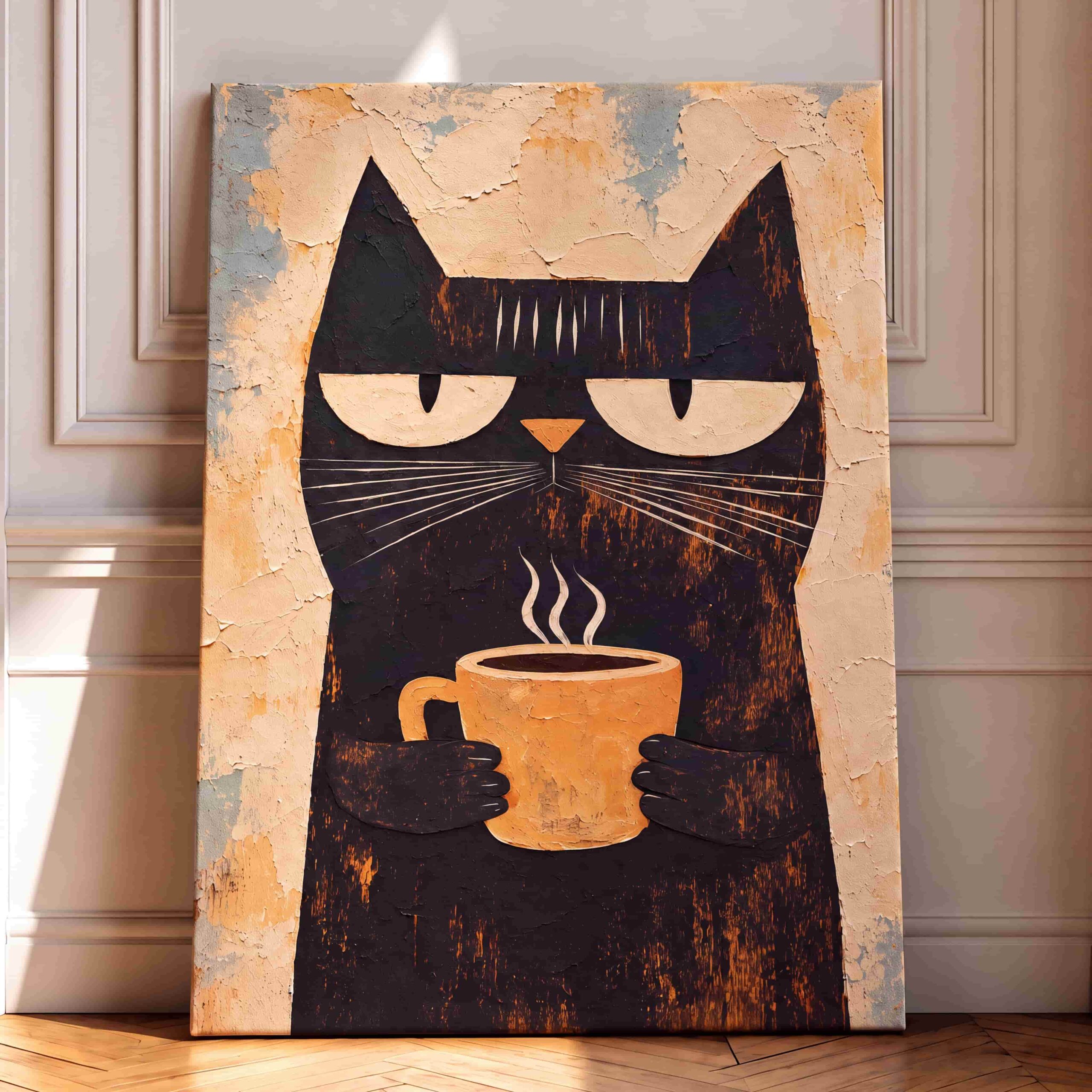 Coffee Cat Illustration Canvas Wall Art - Image 2