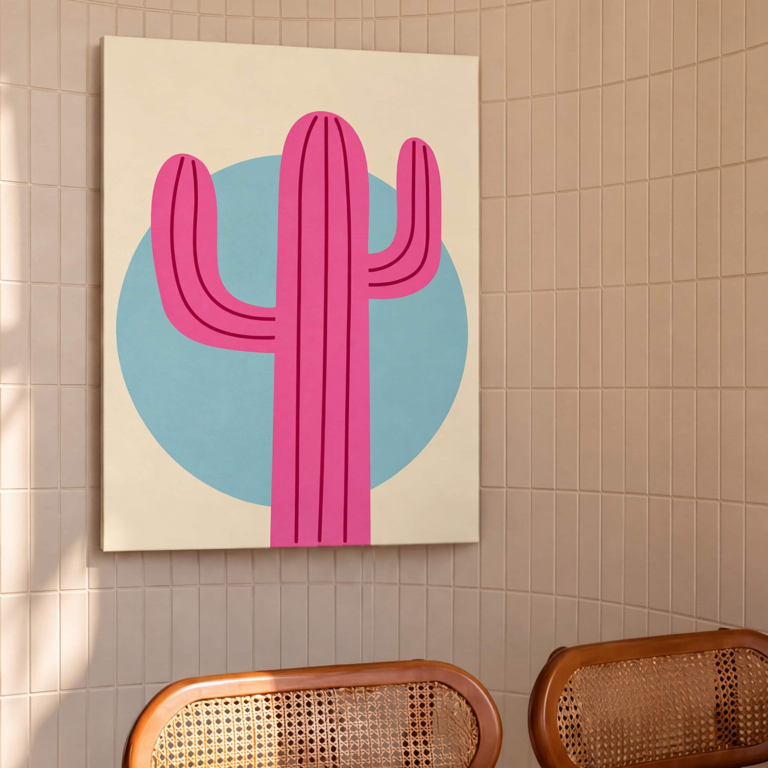 Pastel Pink and Blue Cactus Canvas Wall Art