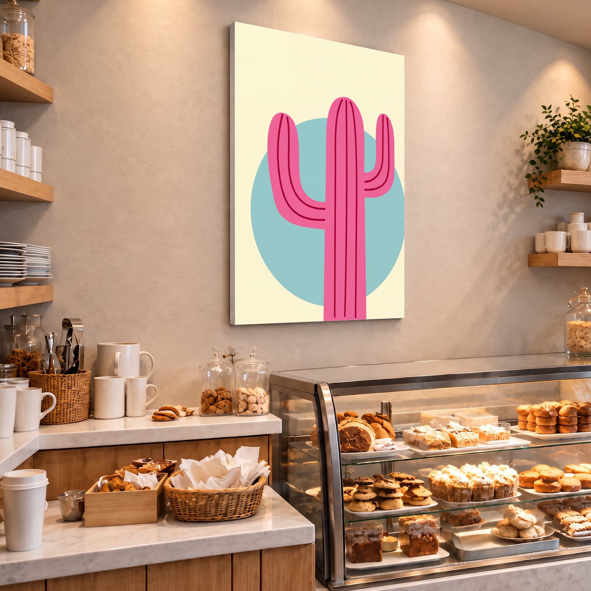 Pastel Pink and Blue Cactus Canvas Wall Art - Image 2
