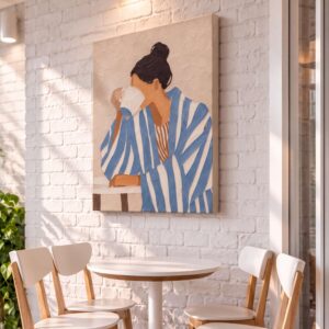 Woman in Blue Striped Shirt Illustration Canvas Wall Art