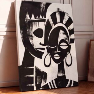 Monochrome Abstract Faces Canvas Wall Art