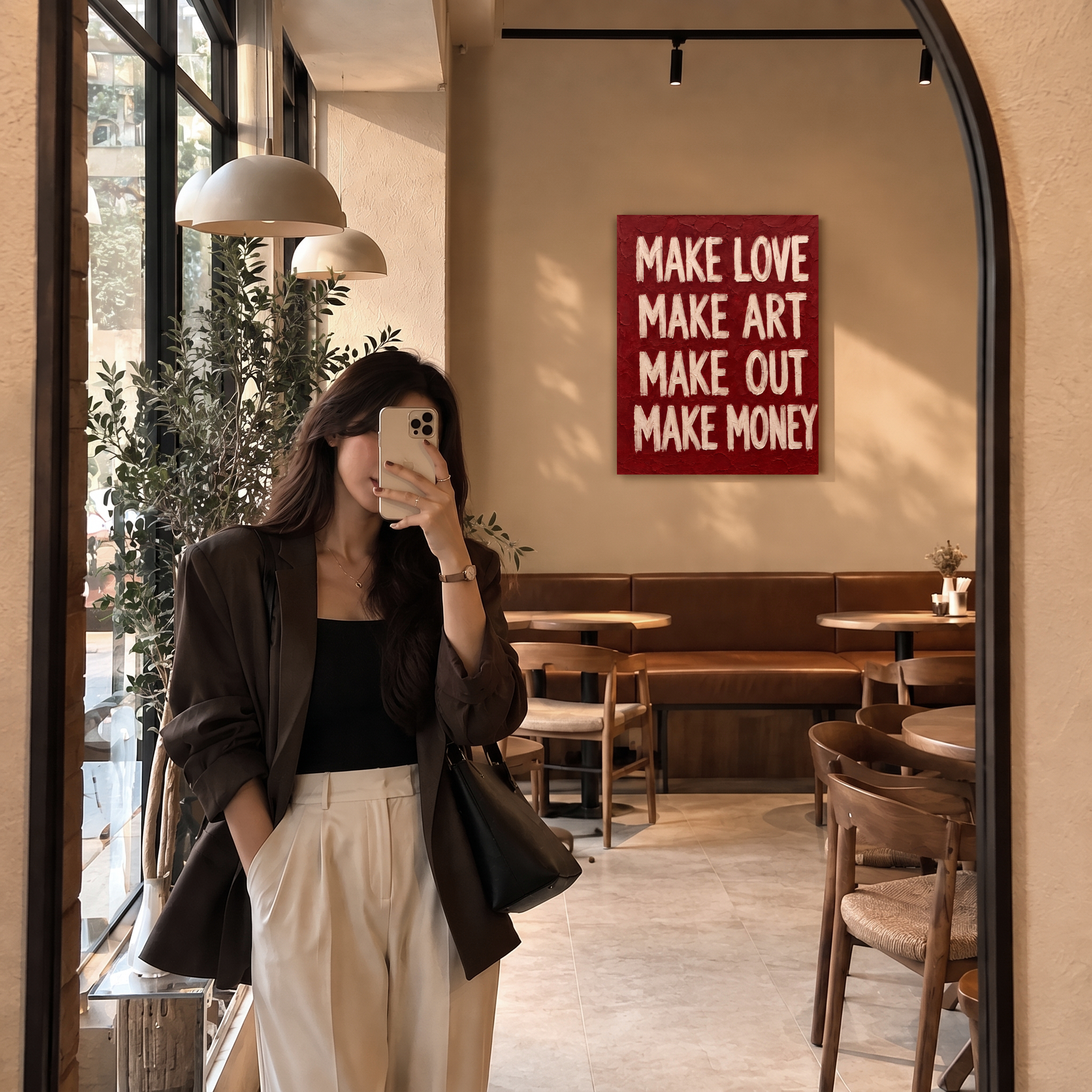 Make Love, Make Art – Bold Burgundy Typography Canvas Wall Art - Image 4
